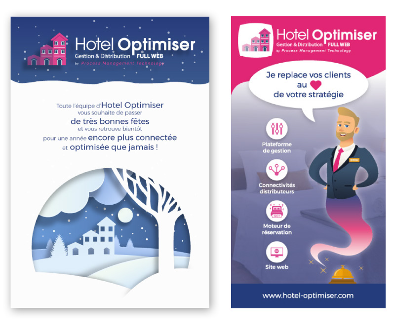 Exemples de visuels réalisés pour Hotel Optimiser.